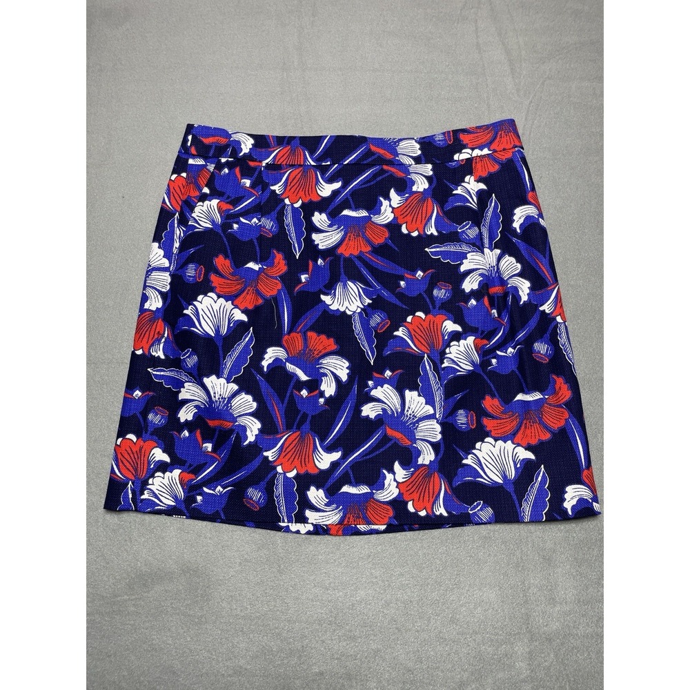 J. Crew Scort Twill Floral Skirt Red White & Blue Size‎ 6 Women's Lined Travel